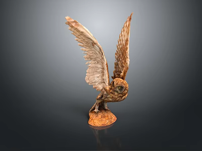 Detailed Owl Sculpture with Spread Wings Standing on Decorative Base 3d model