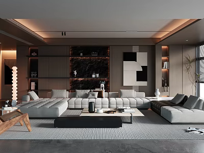 Elegant Modern Living Room Interior With Large Sofa Decorative Wall Coffee Table And Area Rug 3d model