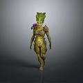 Plant Themed 3D Character Design With Green Body Spiral Patterns And Natural Creature Features