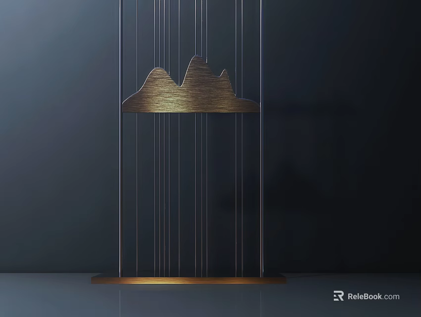 Modern Home Room Divider With Metal Frame And Mountain Shape Decorative Design 3d model 