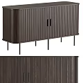 Modern Dark Wood Entryway Console Cabinet With Vertical Slat Panels Black Metal Handles And Slim Legs