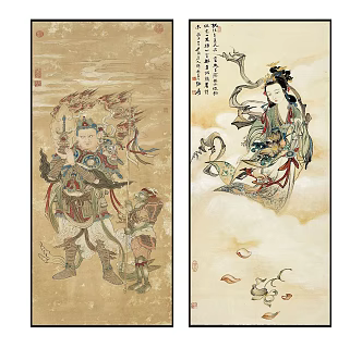Chinese Figure Painting Elegant Zen Immortal Figure Pattern Hanging Painting Combination 3d model