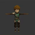 3D Fantasy Man With Red Hair Green Tunic Brown Pants Metal Shoulder Armor Arms Outstretched
