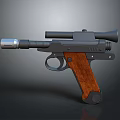 Vintage Pistol With Wooden Grip Black Metal Barrel And Scope