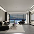 Modern Living Dining Room Interior With Large TV Black Sofa Round Coffee Table Dining Table