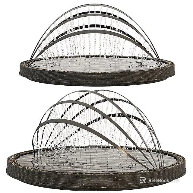 Garden Ornaments With Circular Base And Curved Metal Arches Water Feature 3d model 
