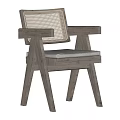 Gray Modern Leisure Chair Featuring Woven Backrest Wooden Frame Crossed Legs And Upholstered Seat