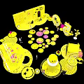 Yellow Smiley Face Themed Play Structures With Various Shapes And Interactive Elements 3d model