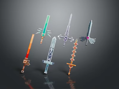 Ornate Colorful Swords With Different Designs Various Gemstones And Glowing Effects 3d model