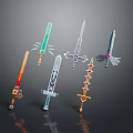 Ornate Colorful Swords With Different Designs Various Gemstones And Glowing Effects