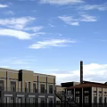 Industrial Factory Building With Red Roof Multi Story Structure Windows Green Lawn And Industrial Facilities