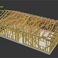 Building Wooden Frame Structure With Roof Truss Wall Framework And Internal Wires
