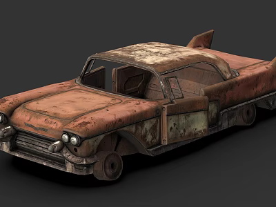 Rusty Worn Out Vintage Car With Shark Fin Design And Body Rust 3d model
