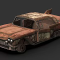 Rusty Worn Out Vintage Car With Shark Fin Design And Body Rust