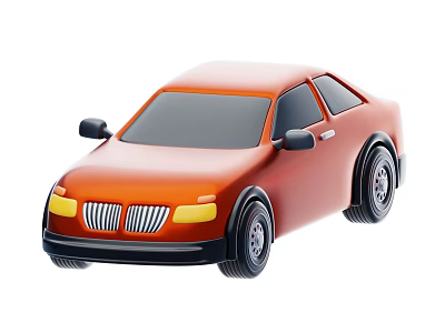 Orange Two Door Cartoon Car With Yellow Headlights And Front Grille 3d model