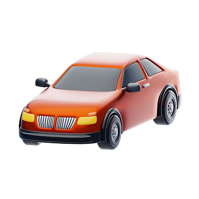 Orange Two Door Cartoon Car With Yellow Headlights And Front Grille 3d model