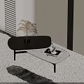 Modern Sofa Coffee Table Set With Wooden And Marble Tables And Decorative Items