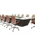 Sleek Modern Conference Table With Black Frame And Ergonomic Rolling Leather Chairs