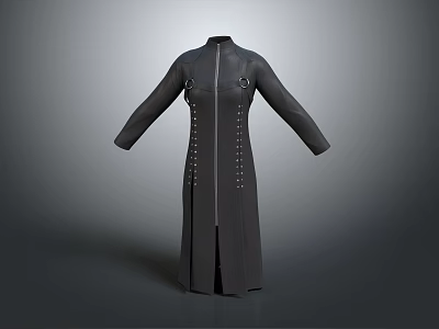Modern Black Long Sleeve Coat With Zipper And Metal Studs Design 3d model