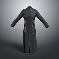Modern Black Long Sleeve Coat With Zipper And Metal Studs Design