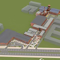 Aerial View of Red Brick School Building with Connected Structures and Green Courtyard