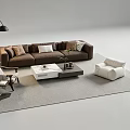 Brown Sofa and White Coffee Table Set with Pillows Floor Lamp Armchair Gray Rug