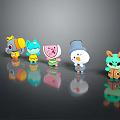 Cartoon Game And Movie Characters With Various Colors Unique Designs Arranged On Reflective Background