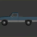 Classic Blue Pickup Truck With Single Cab Open Bed And Silver Accents