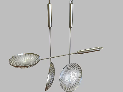 Modern Stainless Steel Kitchen Utensils With Shiny Handles Slotted Spoons And Ladle 3d model