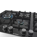 Modern Black Gas Cooktop Kitchen Appliance With Multiple Burners Blue Flames And Control Knobs 3d model
