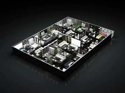Detailed Aerial View Plan of Modern Interior Space With Room Layout Furniture And Green Plants 3d model