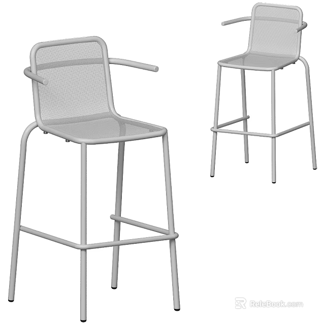 Modern Bar Stools With Metal Frame Armrests Mesh Back And Tall Support Legs 3d model