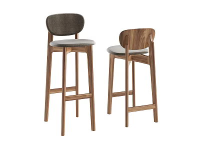 Sleek Modern Bar Stools With Wooden Frame And Comfortable Upholstered Seats 3d model