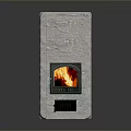 Modern Stone Fireplace With Realistic Flames And Textured Surface Design
