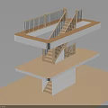 Modern Staircase Structure With Multi Level Platforms Wooden Steps Railing And White Frame