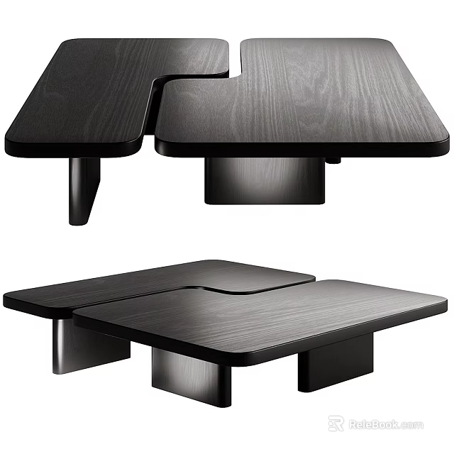 Modern Black Coffee Table With Wooden Texture And Unique Geometric Design 3d model 