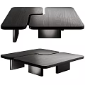 Modern Black Coffee Table With Wooden Texture And Unique Geometric Design