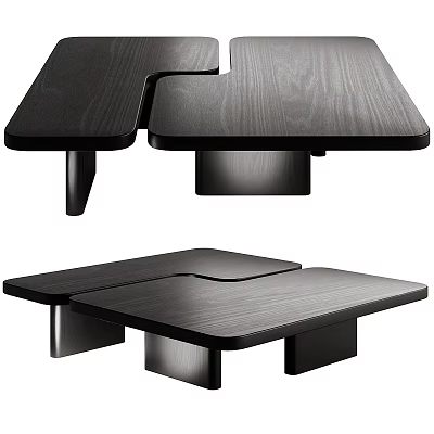 Modern Black Coffee Table With Wooden Texture And Unique Geometric Design 3d model