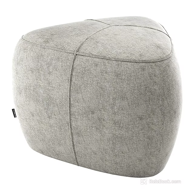 Modern Gray Fabric Footstool With Rounded Shape And Stitched Design Details 3d model