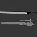 Futuristic Metallic Blade Weapon With Black Hilt And Blue Glowing Scabbard