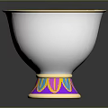 White Decorative Cup With Golden Handle Chipped Rim Pink Liquid And Colorful Base