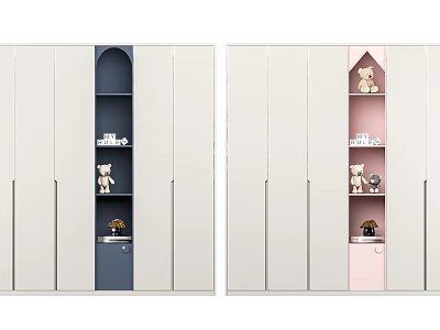 Modern Two Wardrobes With Blue And Pink Panels Internal Storage Small Decorations 3d model
