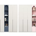 Modern Two Wardrobes With Blue And Pink Panels Internal Storage Small Decorations