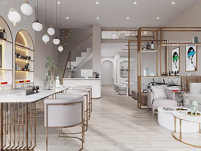 Elegant Modern Beauty Hair Salon Interior With Styling Chairs And Pendant Lights 3d model