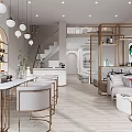 Elegant Modern Beauty Hair Salon Interior With Styling Chairs And Pendant Lights