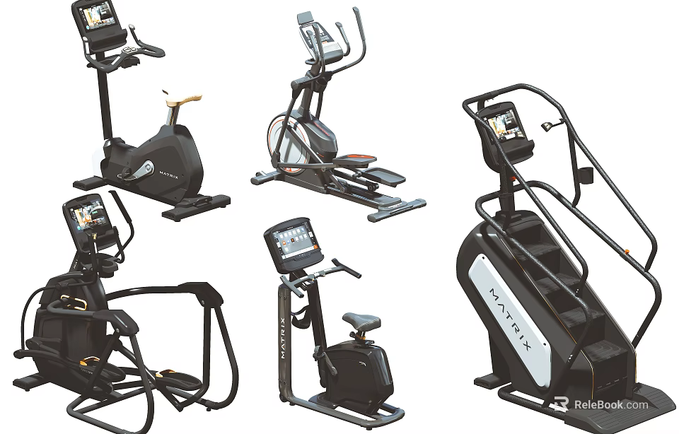 Multifunctional Fitness Equipment Collection Including Elliptical Trainer Exercise Bike Rower And Stair Climber 3d model 