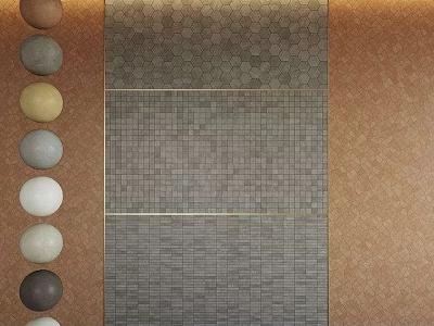 Modern Wall Design With Colorful Circular Decorations Grid Pattern And Textured Material Panels 3d model