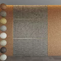 Modern Wall Design With Colorful Circular Decorations Grid Pattern And Textured Material Panels 3d model