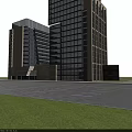Modern High Rise Office Building With Glass Curtain Walls And Stone Cladding Design