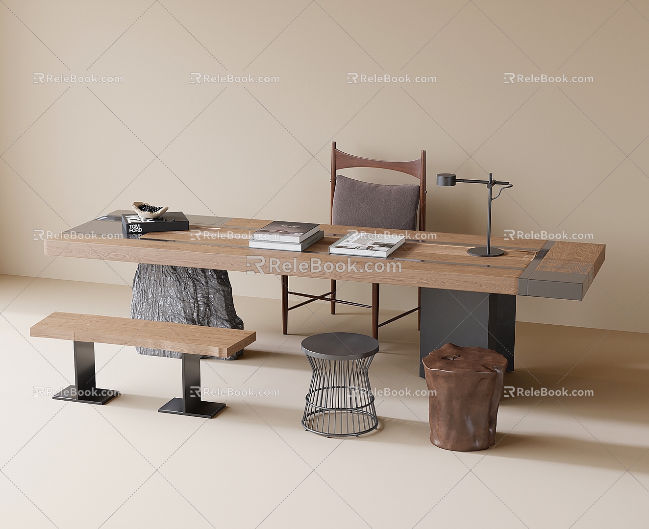 Modern Tea Table and Chair Combination Tea Table Stool Bench Desk 3d model